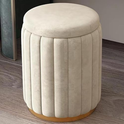 Snygg förvaringsottoman i gräddfärgad sammet med avtagbart lock mångsidig makeuprumspall och elegant vardagsrum eller sovrum päls mjuk sittlösning A 44 x 34 cm