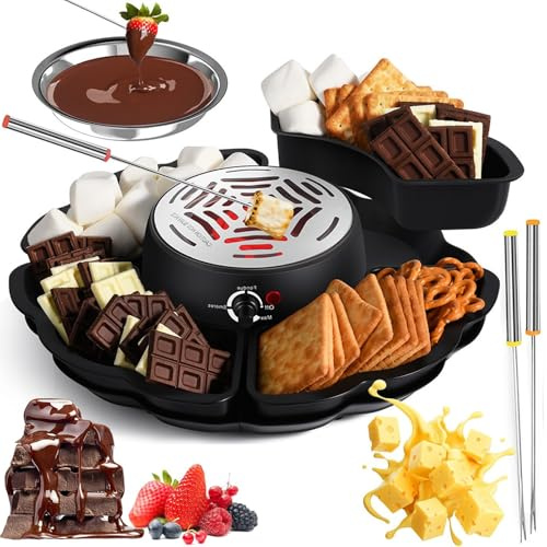 Juego de fondue de chocolate, kit de tostado de malvavisco 2 en 1 con temperatura ajustable y accesorios, perfecto para fiestas de cumpleaños infantiles