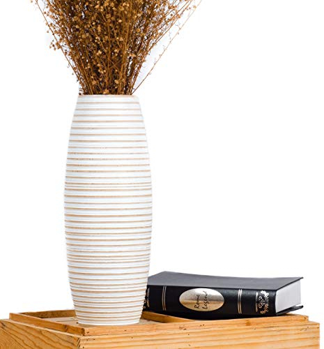 Leewadee - Moderne Blumenvase, Bodenvase für Pampasgras Als Wohnzimmer Deko- 34 cm Hoch, White Wash