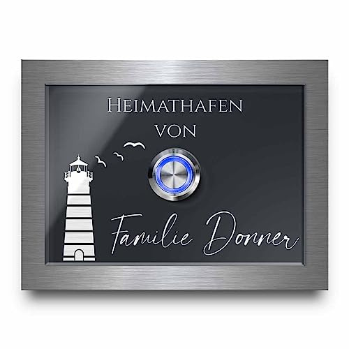 Moderne Türklingel aus Acrylglas und Edelstahl Kombination - Klingel Modell Donner 12x9 cm | Optional mit beleuchtetem Klingeltaster und Zubehör