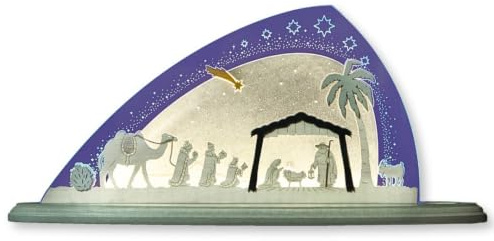 weigla - Schwibbogen original Erzgebirge I Motiv Christi Geburt I Dekoleuchte I LED-Lichterbogen Weihnachten I Größe 47 x 22 x 8,2 cm I Inklusive Beleuchtung I Weihnachtsdeko innen I aus Holz & Acryl
