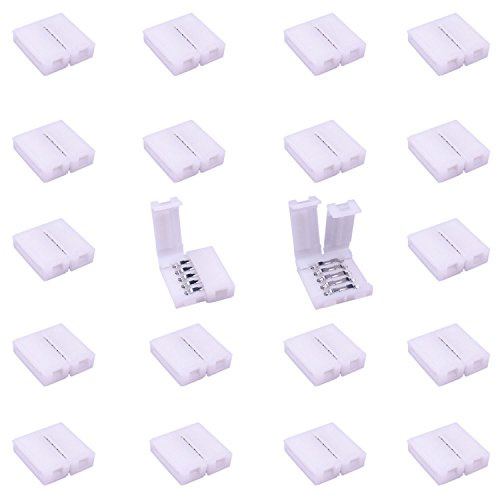 LitaElek 20pcs RGBW LED Strip Connector 5-Pin 10mm Wide for 5050 LED Tape Ribbon Snap Down 5-Conductor Rope Connector SMD 5050 Strip