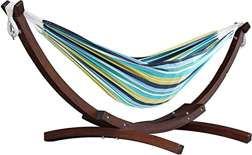 vivere c8spct de 29 doble hamaca de algodón con estructura de arco Estable de Massi vki mando a madera, multicolor, 259 x 119 x 104 cm