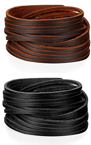 JewelryWe Schmuck Herren Breit Lederarmband, Punk Druckknopf geflochten Leder Armband Wickelarmband Armreif Manschette, verstellbare Größe, Schwarz/Braun