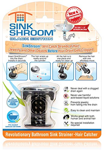 SinkShroom Revolutionary Bathroom Sink Drain Protector Hair Catcher Strainer, Black Chrome