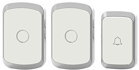 LIUXIUER Wireless Doorbell Waterproof, 1 Transmitter And 2 Receivers Wall Plug-In Cordless Doorbell, 300M (984FT) Transmission Distance, 4 Volume Levels / 36 songs,Silver