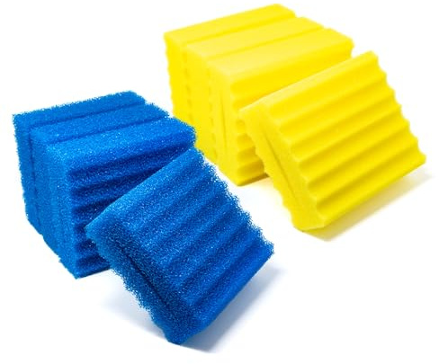 Pondlife Ersatz-Filterschwämme für Teichfilter CBF-350B / CBF 350 B, 4X blau und 4X gelb, passend für Kammerfilter, offenporiger Filterschaum mit Rillenprofil