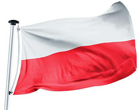 FLAGLY Premium Polen Flagge 100x150 cm mit Ösen - hochwertiges Schiffsflaggentuch, 160g/m² - sehr lange Haltbarkeit, robust & witterungsbeständig, Polenflagge