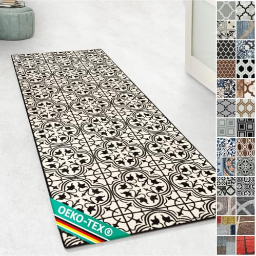Alfombra de pasillo Galway | Alfombra de rizo fino con patrón | Alfombra para cocina, pasillo y sala de estar | Contorno rematado (80 x 500 cm)