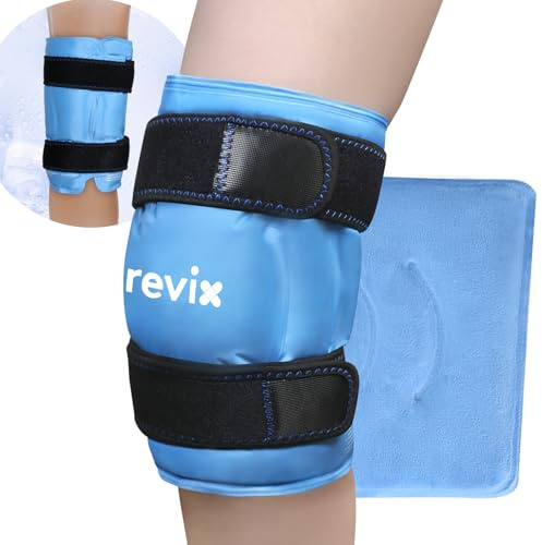 REVIX XL Knie Kühlpack, umschließt gesamtes Knie, Gel-Kaltkompression,Blau | 19 Knie Gel Kühlpack bei Beschwerden & Erholung nach Belastungen, Kaltkompression für schnellere Erholung