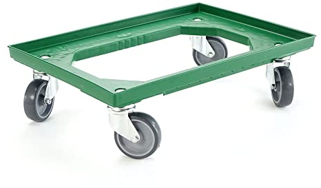 Karton EU Transportroller für Boxen 60 x 40 cm ohne Bremse Grün, mit 4 Lenkrollen Rollwagen Euroboxen Eurobehälter