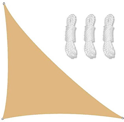 PRELGOSP Voile Dombrage Triangle Rectangle, Imperméable Voile Dombrage Triangulaire, Voile D'Ombrage de Bloc UV de 98% pour Jardin Terrasse Balcon,Sand,3x4x5m
