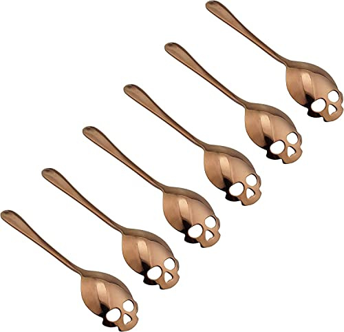 ANUBE Skull Sugar Spoon 304 Stainless Steel Tea and Coffee Stirring Spoon Set of 6, Coffee Scoop Spoon (Rose Gold spoons)