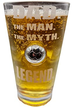 solo-pro master your game Unique Football Themed Gift Pint Glass Embedded Stainless Steel Ball Fathers Day, Birthday, for HIM HER (DAD Football Legend)