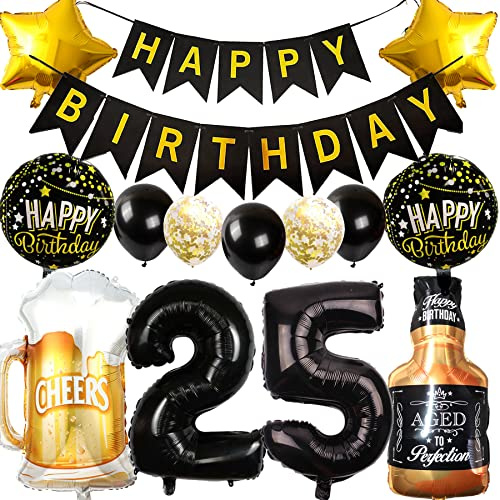 Ouceanwin Luftballon 25. Geburtstag Deko Männer Frauen, Ballons Geburtstagsdeko 25 Jahre Mann Frau, Folienballon Weinflasche Bier Deko Helium Ballon Whisky für 25 Jahr Geburtstag Party Deko