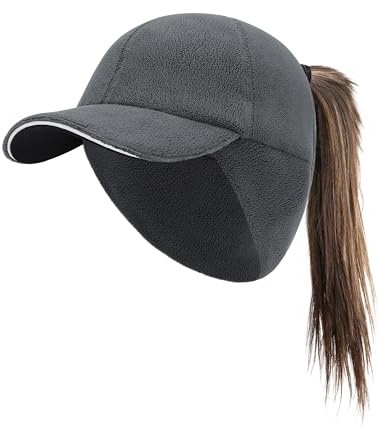 PivotWing Winter Ponytail Basecap mit Ohrenschutz für Damen. Dehnbares Fleece WintermüTZE, Passend für Alle Haare.
