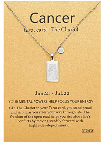 TGOLM Cancer Necklace Chariot Tarot Card Pendant Stainless Steel Jewelry Birthday Gift Silver Tone