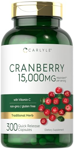 Carlyle Cranberry Capsules with Vitamin C | 300 Pills | Concentrated Extract Supplement | for Women and Men | Non-GMO & Gluten Free