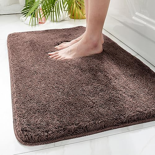 Lkw Ogechi Tapis de Bain Antidérapant 40x60 cm pour Sol de Salle de Bain, Couleur Unie Tapis de Bain Extra Doux, Super Absorbant et Lavable en Machine Tapis Salle de Bain (Marron)