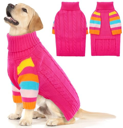 MHaustlie Winter Warm Hundepullover, Hunde Rollkragenpullover Strickwaren, Weicher Warmer Hundepullover, Hundepullover Mittelgroßee Hunde Boston Terrier, Bulldogge, Jack Russell Terrier(L, Lila)