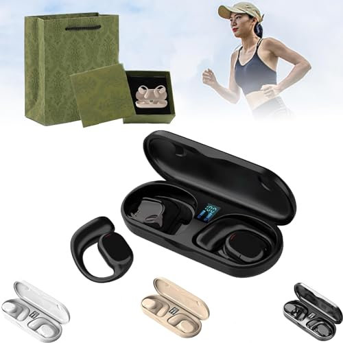 Yabira Wireless Ear Hanging Bluetooth Headset, 2024 Latest 3D Surround Sound Open Ows Wireless Bone Conduction Digital Bluetooth Earbuds, Non-in-Ear Headphones with Microphone (1PC Black)