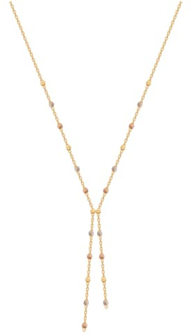 Rodium – 14 Karat (585) Damen Halskette mit Kugeln in drei Goldfarben Gold