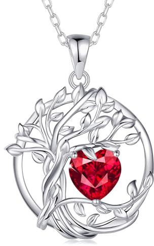 FANCIME Tree of Life Ruby Necklace for Women 925 Sterling Silver Tree Pendant Birthstone Necklace Jewellery Gemstone Anniversary Birthday Christmas Gifts for Wife Girls Her
