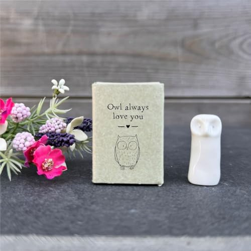 Luck and Luck Personalised Small Porcelain Matchbox Owl, Love You Boxed Gift, Pocket Hug, Keepsake Mini Ornament, Porcelain Token Gift