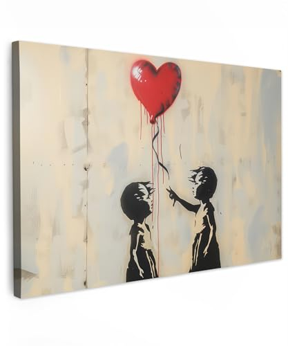 MuchoWow© Leinwandbild Groß 120x80 cm XXL Dekoration Wohnzimmer Bilder Pictures Wall Decoration Living Room Wohnungs Deko Moderne Bild Street art - Banksy - Ballon - Graffiti - Retro