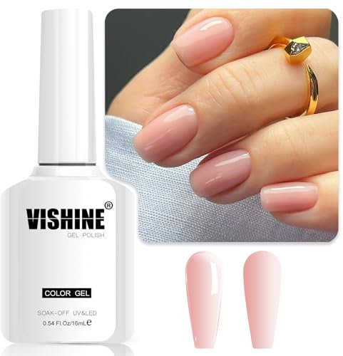 Vishine 16ml Vernis Gel Semi Permanent Nude Rose, Vernis Gel Jelly Couleur Neutre Translucide Vernis Gel UV Naturel Soak Off UV LEDGel Nail Art E022