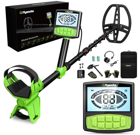 Flysocks Metalldetektor Profi Set, Metal Detector Wasserdicht IP68 mit präzisem Pinpointer, 25cm Detektionstiefe, 5 Modi (45-126cm), Gold Detektor Geeignet für Erwachsene und Kinder