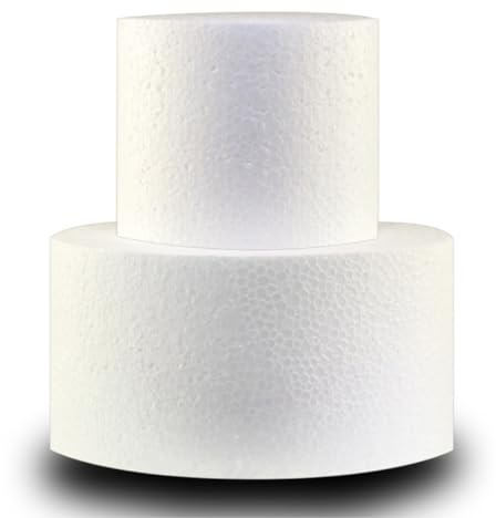 Torta in polistirolo a 2 ripiani, qualità 12 g/l, rotonda, altezza 17 cm, diametro 10,5/16 cm, con nastro biadesivo, ideale per cake, compleanno, celebrazione
