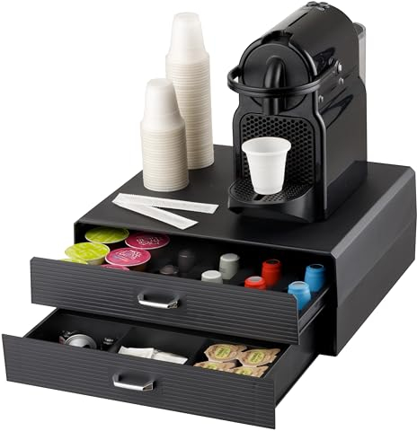 Baroni Home Cassetto porta cialde caffè, Organizer Universale per 30 capsule, scomparto per accessori e tè, Compatto in Plastica Resistente, 2 Cassetti, 34x13x34 cm, Nero