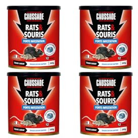 CAUSSADE Anti Rats & Souris - Efficacité Radicale – Tous Lieux– 48 Blocs Flocoumafène - Prêt à l'emploi - Une Ingestion Suffit – 1200g CARSPT300X4