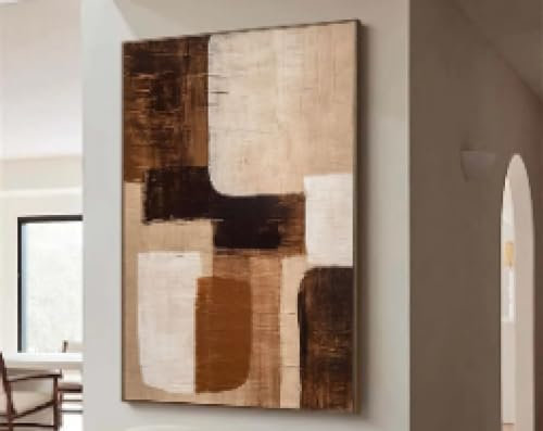 HIPWST Großes nordisches Wandkunst, abstraktes Ölgemälde, Beige, Braun, Gemälde, Textur, Leinwand mit minimalistischer und moderner Wohnkultur, 50 x 70 cm, rahmenlos