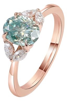 Epinki Echte Goldschmuck, 14 Karat Au585 Rosegold Ringe, Klassiker Verlobungsring mit Oval 2ct Moissanit Blau Grün, 750 Gold Trauringe Hochzeitsring Solitärring Gr.60 (19.1)