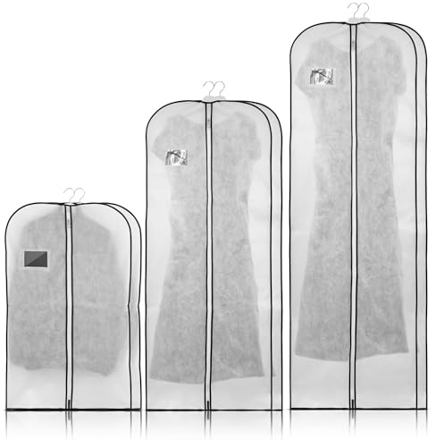 Garment Guardians Dustproof Clothes Covers - Anti-Mite Dress Protector - Water-Resistant & Moth Proof Garment Bags for Men & Women - 6 Pcs - White with Black Trim – (60 *100cm + 60 *152cm + 60 *182cm)