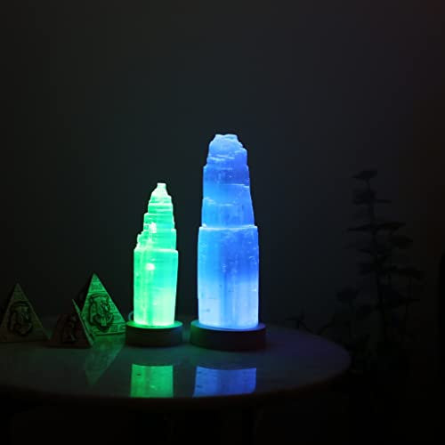 HEIMTEX Selenit-Bergheil kristalle steine lampe – USB-LED-Farbwechsel-Selenitlampe in 3 Größen - 30cm Metaphysischer Selenit-Steinkristallturm, geeignet für Reinigung, Meditation und Heimdekoration