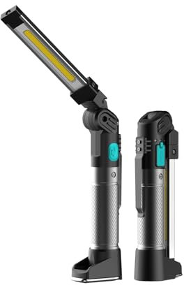 KOOLITE Luz de trabajo recargable, linterna de inspección LED COB de 2200 mAh, 450 lm, 5 modos y base magnética giratoria de 180°, reflector portátil para reparación de automóviles, camping