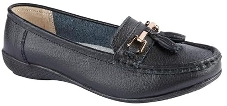Jo & Joe Ladies Wide Fit Flat Leather Tassel Moccasins Loafer Nautical Shoe Plimsole Pumps Womens