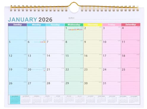 Amexo Calendario 2026, 30 x 22 cm Calendario Famiglia 2026 da Parete A4 2026-2027 calendario 18 Mesi da Gennaio 2026 a Giugno 2027 con Carta Spessa per Casa o Ufficio Scuola