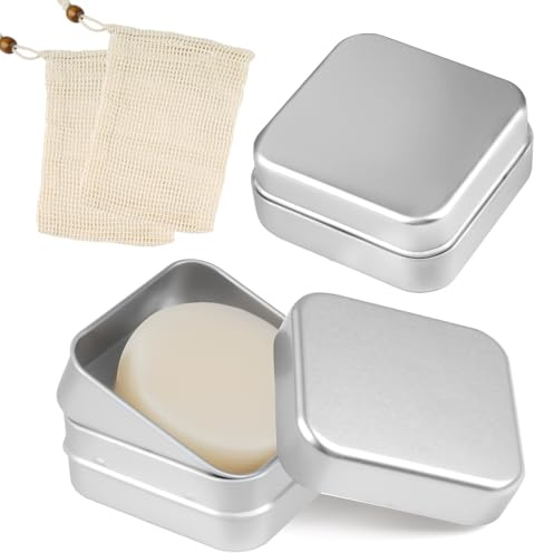 Seifendose Reise,2 Stück Aluminium Seifenschale,Seifenbox mit Abtropfgitter | Feuchtigkeitsbeständig Seifenhalter mit Soap Bar Bag für die Aufbewahrung von Hause Reisen Badeseifen