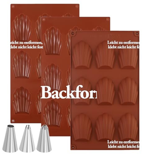 3 stampi da forno Madeleine in silicone, per madeleine e biscotti, cioccolato, con 3 beccucci