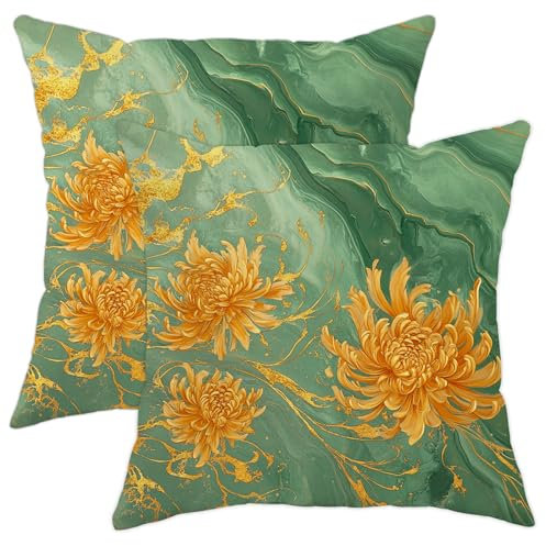 Kissenbezüge mit Chrysanthemen-Muster, dekorativ, Herbst-Kissenbezüge für Zuhause, Sofa, Bett, Couch, Dekoration, 45,7 x 45,7 cm, Grün, 2 Stück