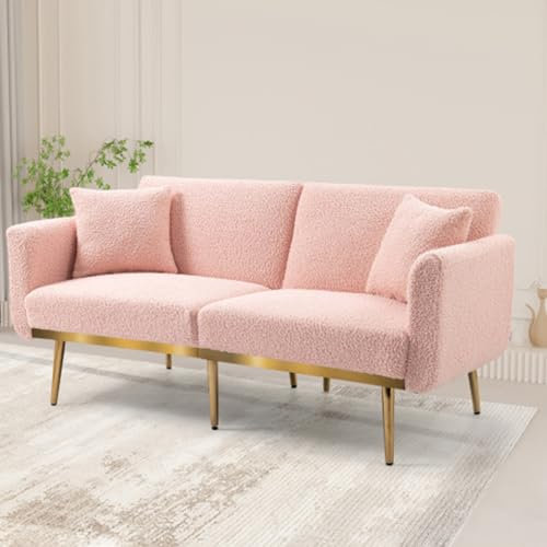 DDZJTPP Luxus 2er Sofa Loungesofa Mit Schlaffunktion,Glamour Design, Couchgarnitur, Sofagarnitur, Holzfüße, Polstersofa, Für Kleine Wohnung Im Wohnzimmerstudio,Pink