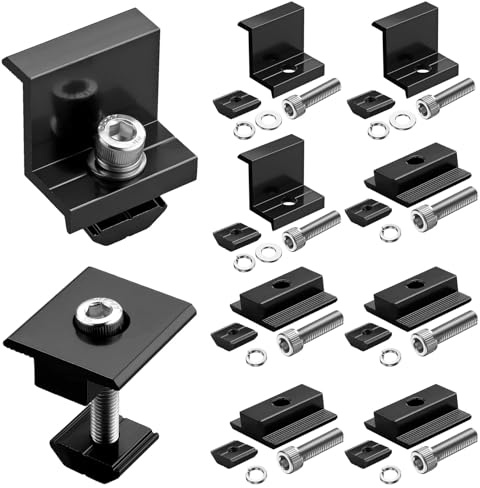 GETLITOOL Set Morsetti per Montaggio 4 Pannello Solare con Altezza 35mm, Include 4 Terminali 6 Centrali in Lega di Alluminio per Modulo Fotovoltaico Tetti RV Barca - Nero