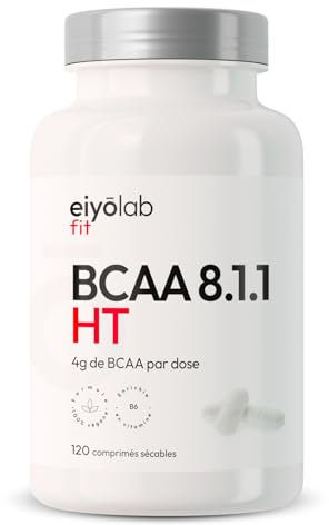 BCAA 8.1.1 | Comprimés d'Acides Aminés + Vitamine B6 | 1g d'Acides Aminés par Comprimé | Construction et Récupération Musculaire | Efficace Contre l’Acide Lactique | 120 Comprimés | Eiyolab