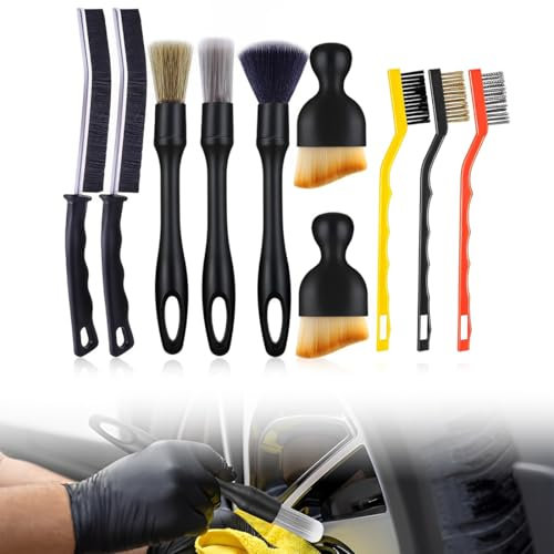 10 Stück Auto Reinigung Pinsel Set, Auto Detailing Pinsel, Auto Innenraum Reiniger Bürste Set, Auto-Fugenreinigungsbürste, Detailingbürste, Staubpinsel Auto, Felgenbürste, Reifenbürste