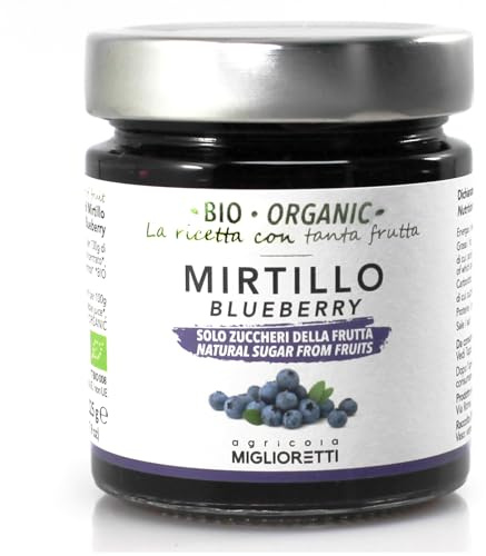 Agricola Miglioretti Composta di Mirtillo Biologica 225g – Senza Pectina e Zucchero Aggiunto, Dolcificata con Purea di Mela Biologico, Lavorazione Artigianale Made in Piemonte