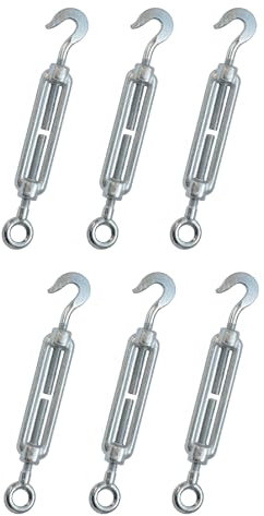 Kippen 1205CK - Confezione da 6 Pezzi di Tenditore con Gancio e Occhiello in Acciaio Zincato. Misura 8 mm.